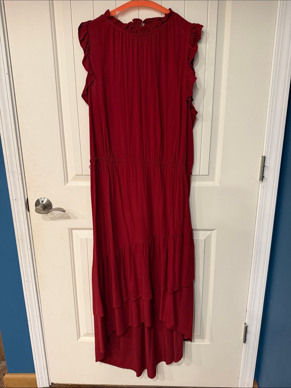 Who What Wear Ruffled Sleeveless High-Low Maxi Dress - Wine